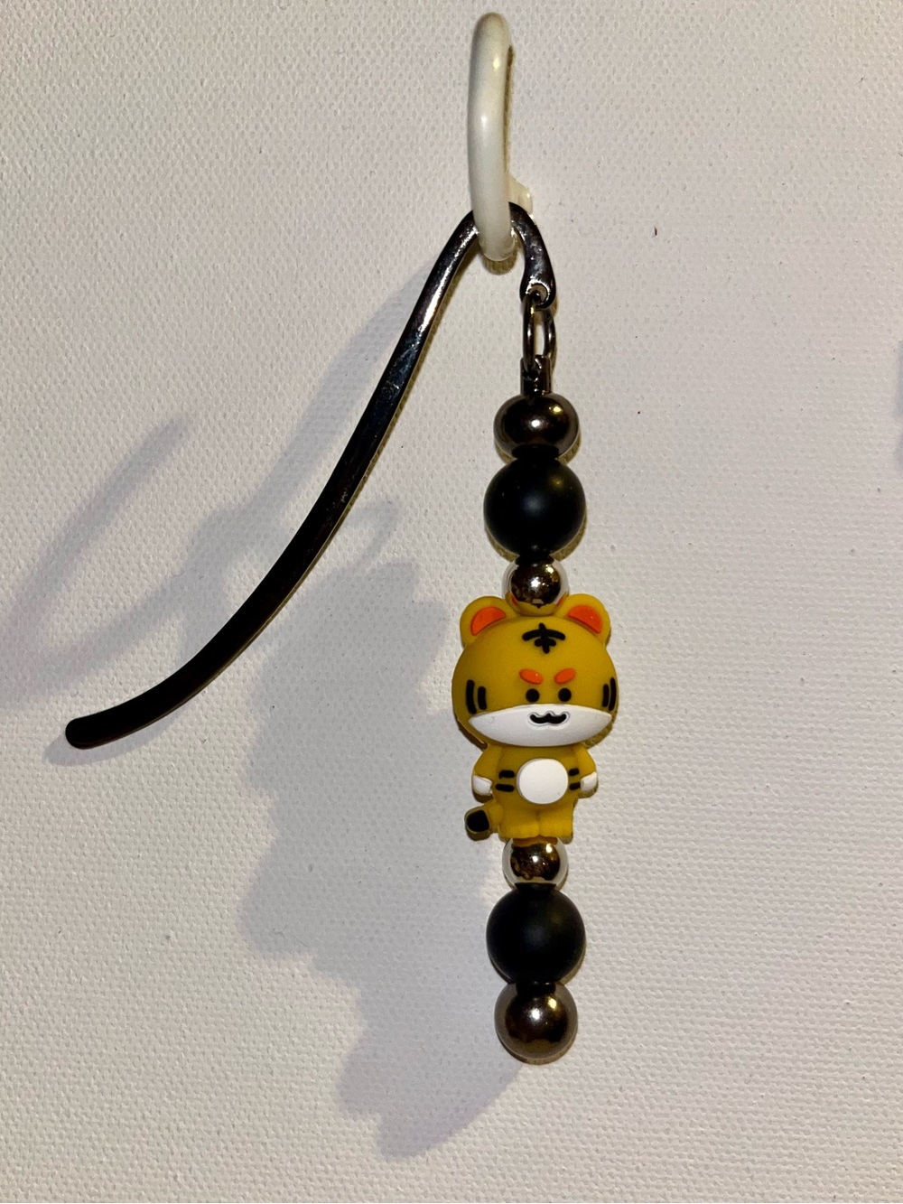Cute Yellow Tiger Charm Bookmark with Black and Silver Accents